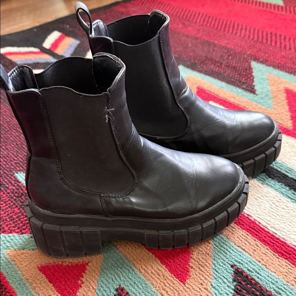 Black Chunky Sole Ankle Boots - Picture 4 of 8